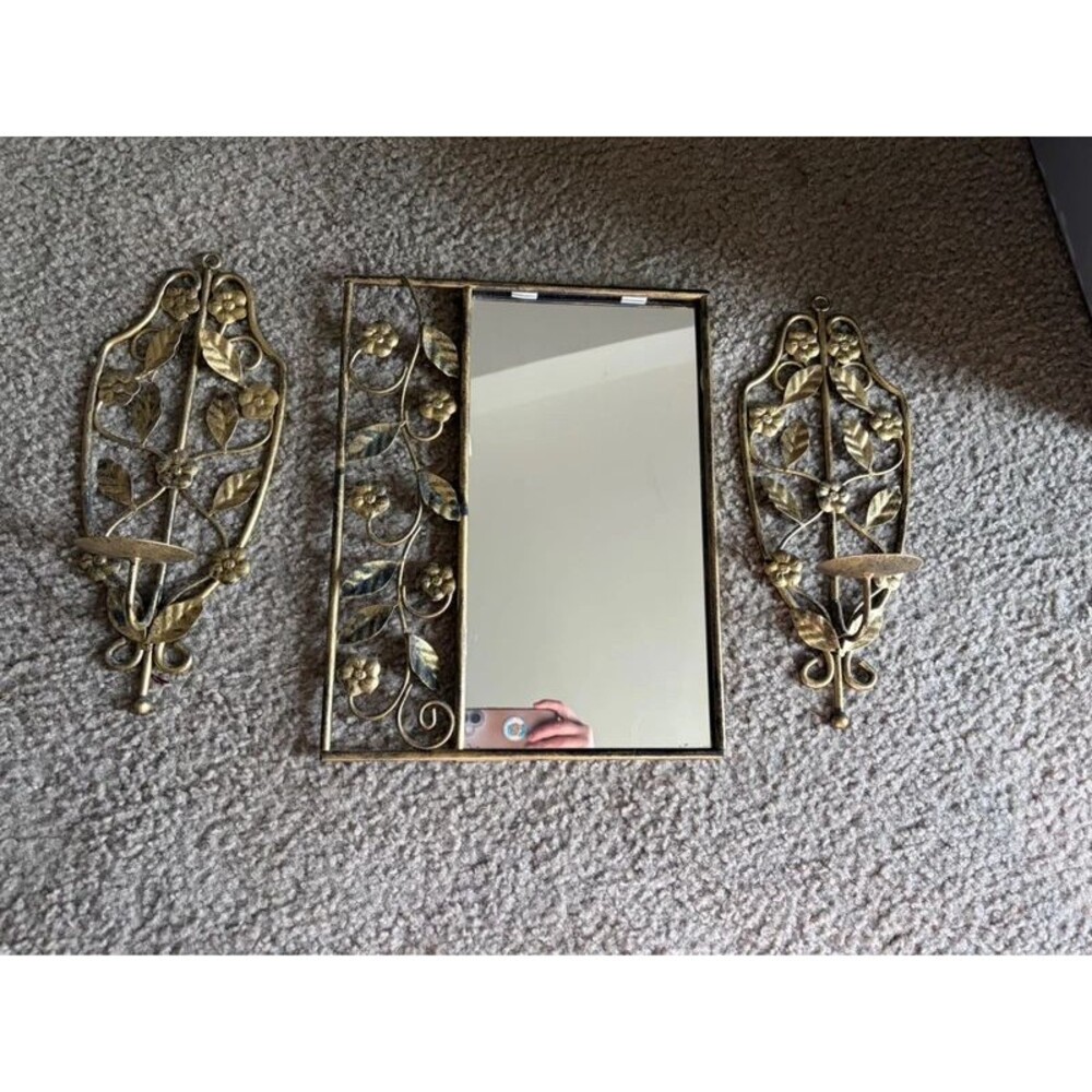 Metal Golden /Brass Sconces w/ Mirror Tuscan Boho y2K